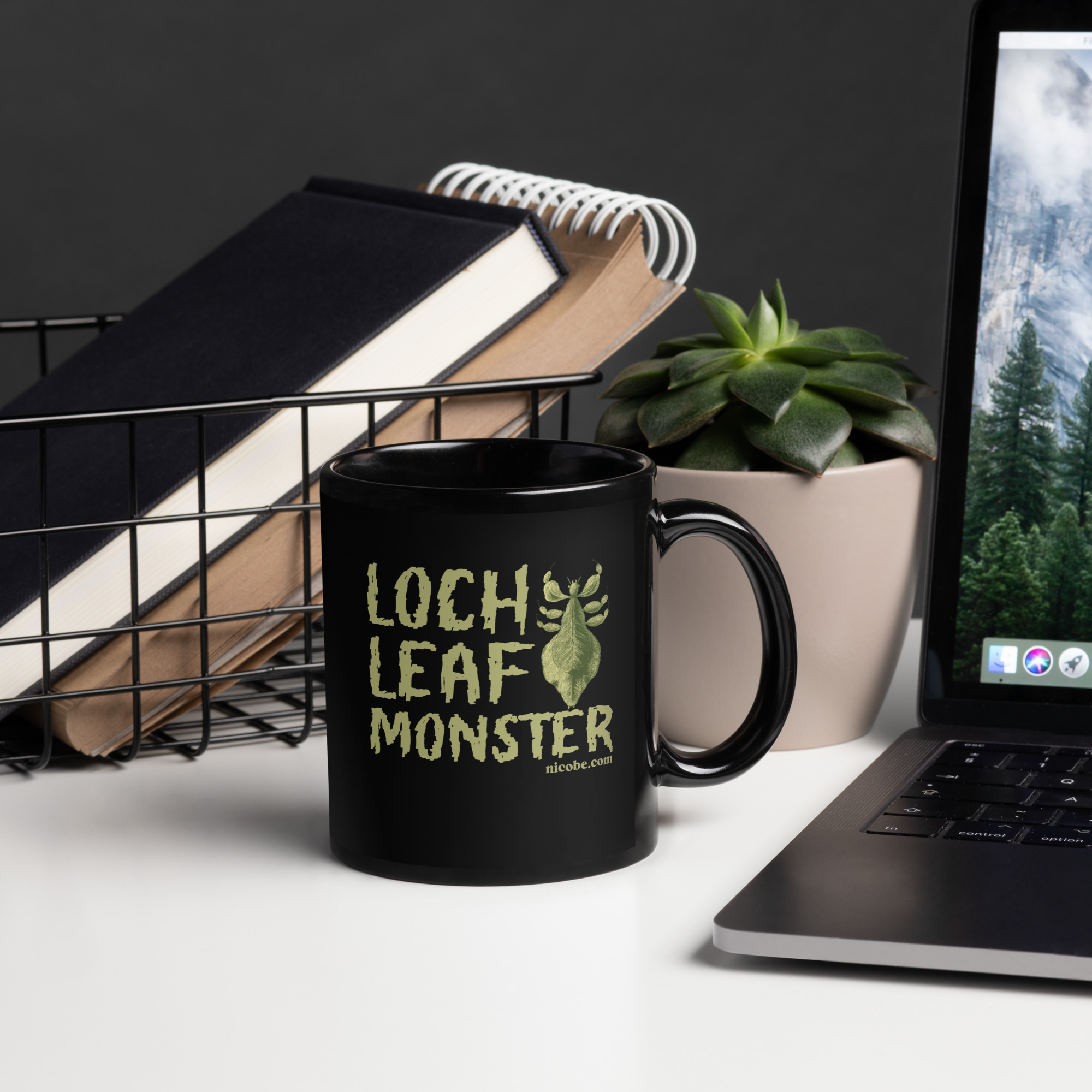 Loch Leaf Monster Black Glossy Mug